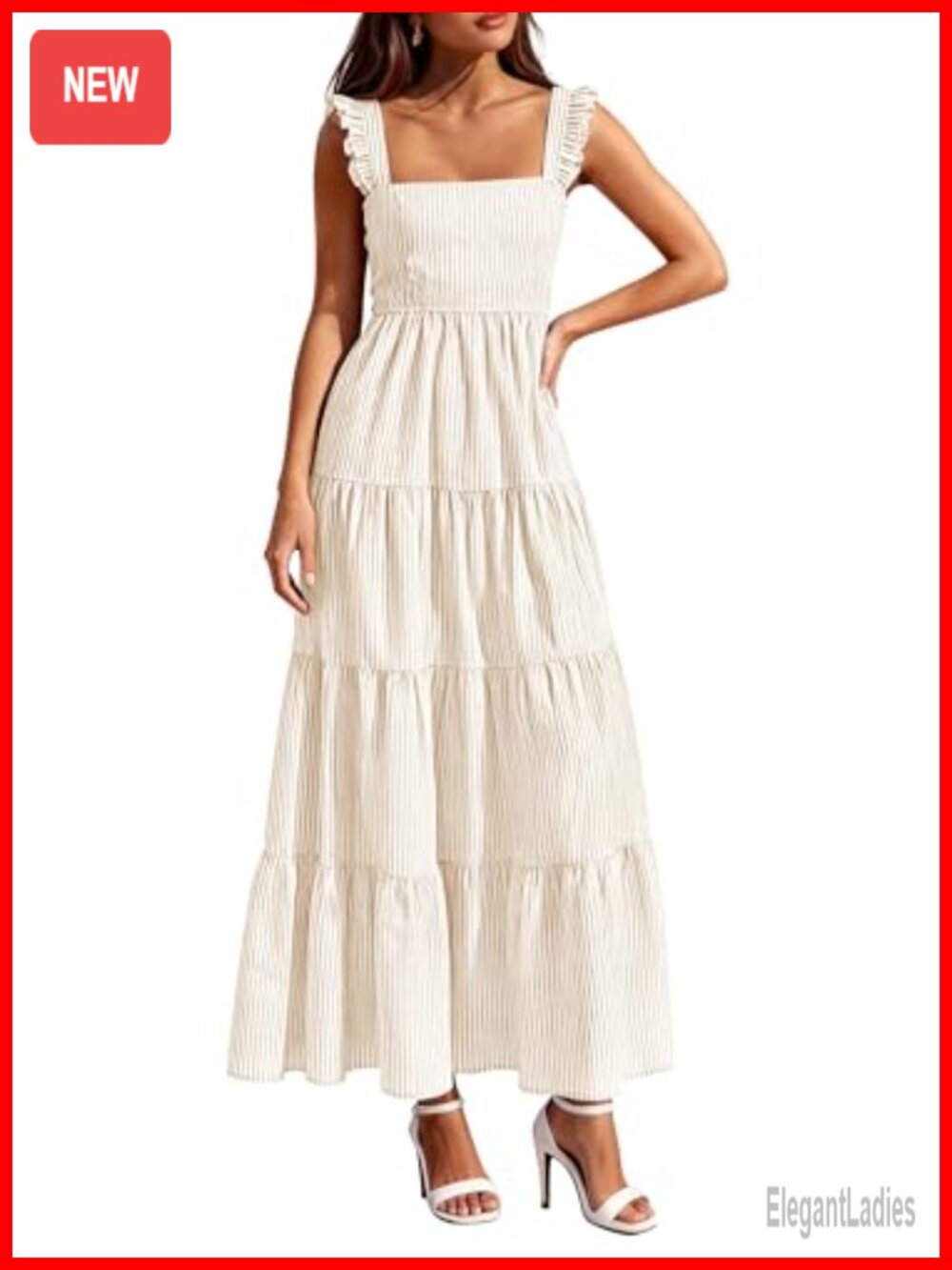 PRETTYGARDEN Women's Striped Maxi Sun Dress Square Neck Smocked